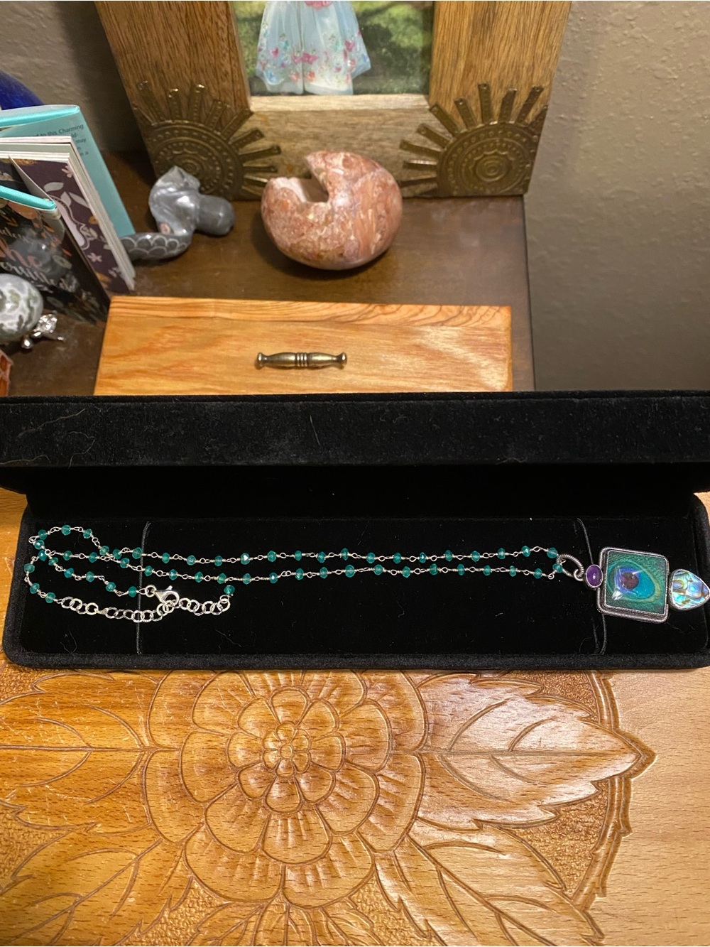 Amy Kahn Beaded Sterling Necklace with Abalone and Amethyst Pendant 🦚
